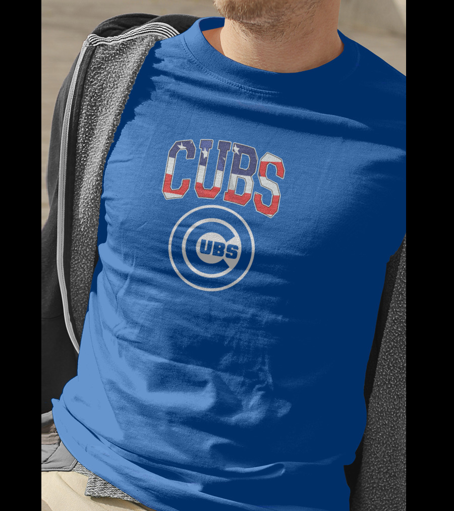 Chicago Cubs Stars And Stripes Logo CUBS Text American Flag Colors T-Shirt