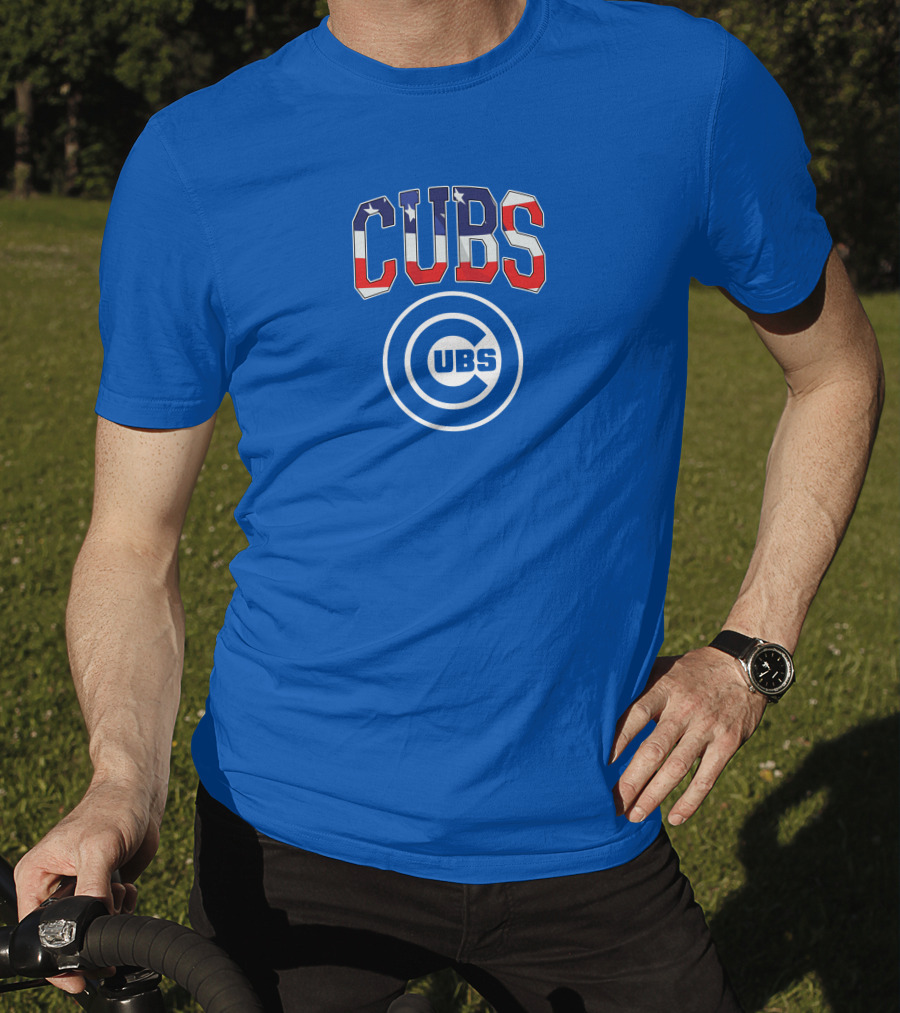 Chicago Cubs Stars And Stripes Logo CUBS Text American Flag Colors T-Shirt