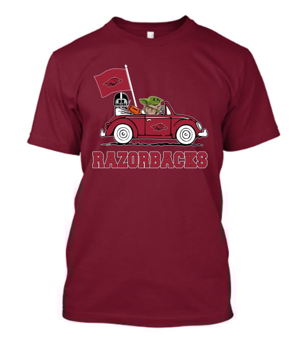 Arkansas Razorbacks Darth Vader Baby Yoda Driving Star Wars Car T-Shirt
