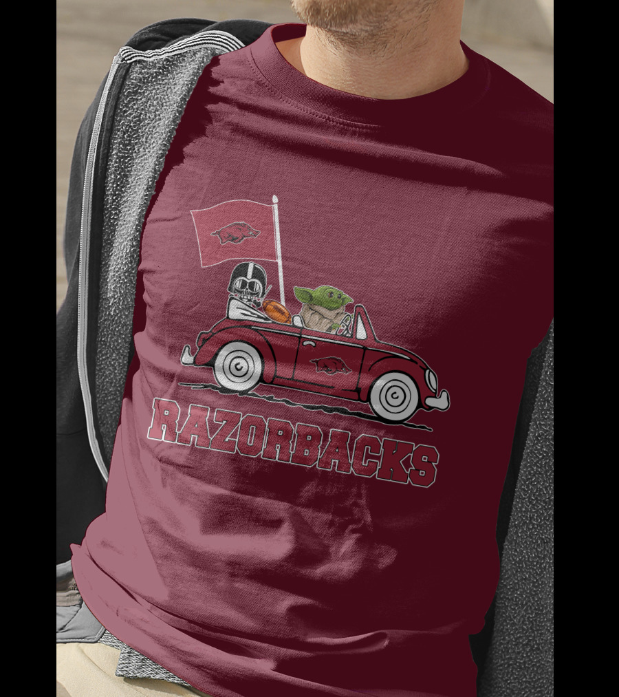 Arkansas Razorbacks Darth Vader Baby Yoda Driving Star Wars Car T-Shirt