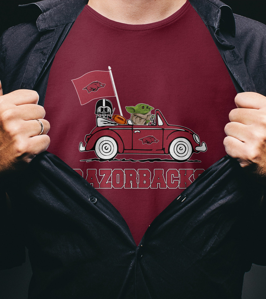 Arkansas Razorbacks Darth Vader Baby Yoda Driving Star Wars Car T-Shirt