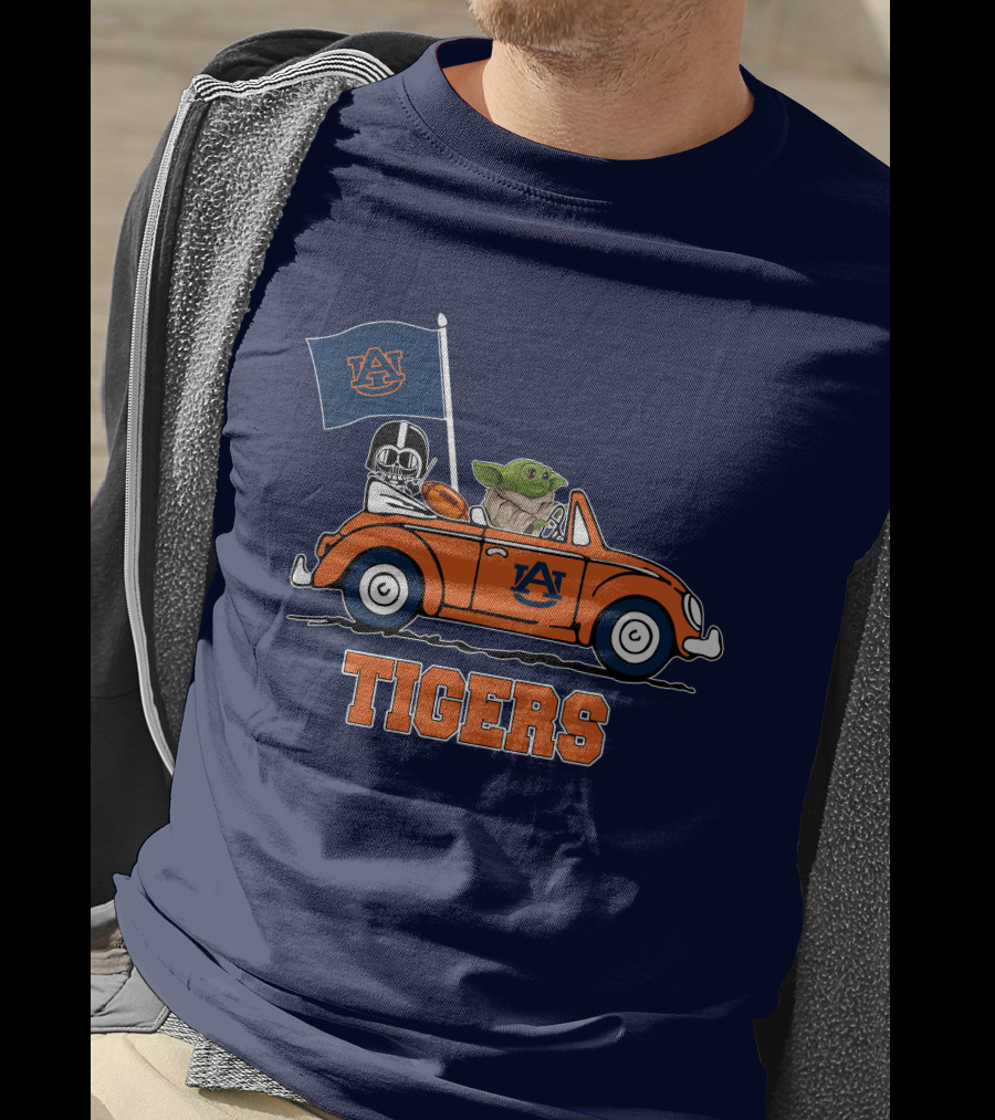 Auburn Tigers Darth Vader Baby Yoda Driving Car Star Wars T-Shirt