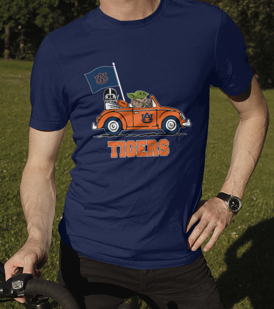 Auburn Tigers Darth Vader Baby Yoda Driving Car Star Wars T-Shirt