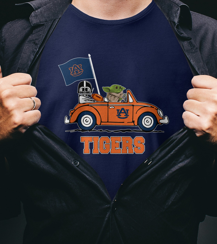 Auburn Tigers Darth Vader Baby Yoda Driving Car Star Wars T-Shirt