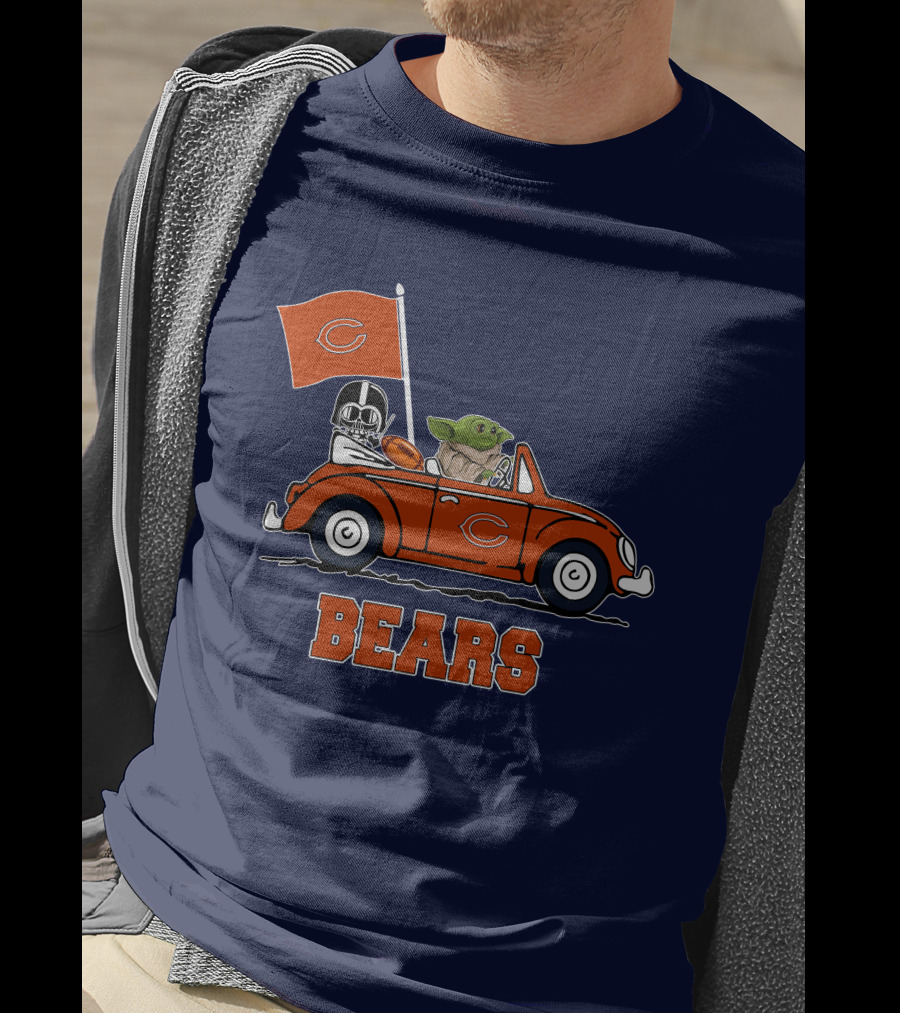 Chicago Bears Darth Vader Baby Yoda Car Driving Star Wars Football T-Shirt