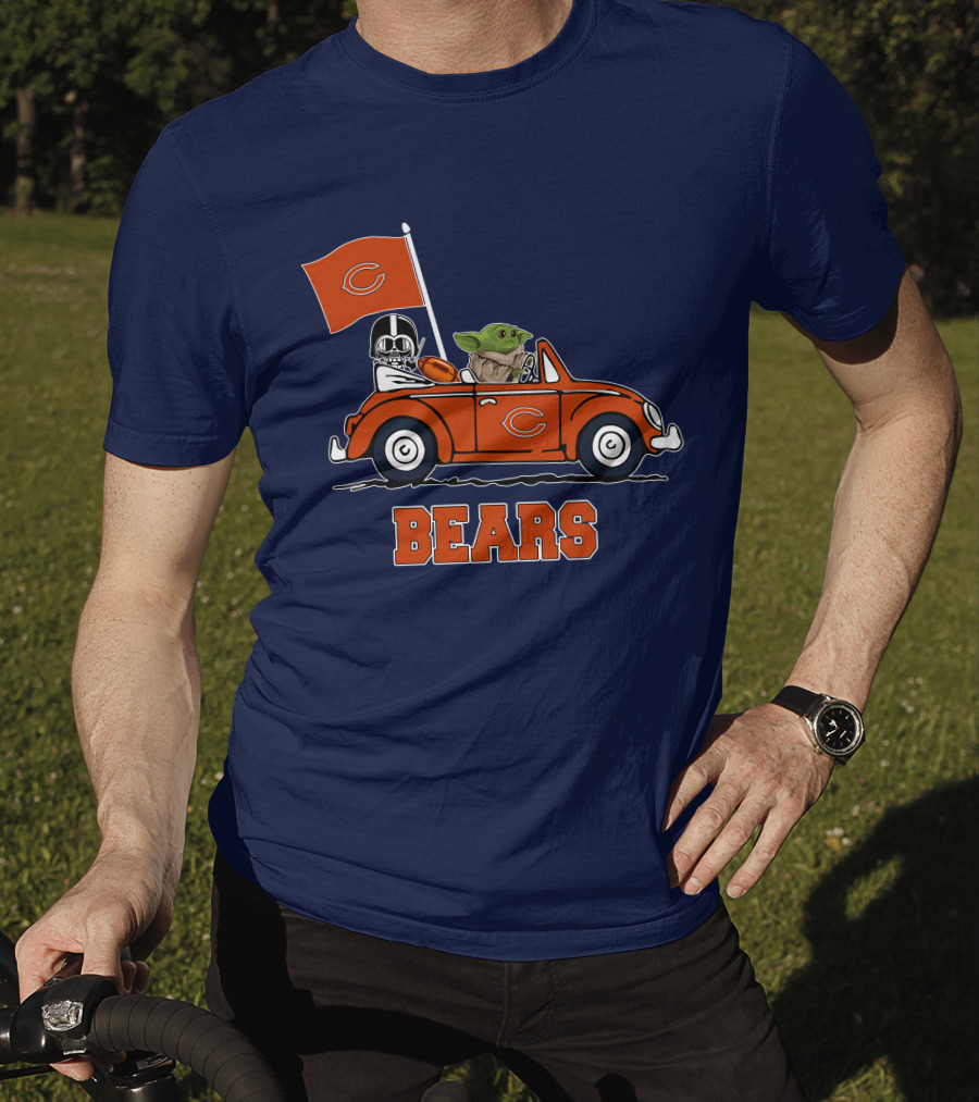 Chicago Bears Darth Vader Baby Yoda Car Driving Star Wars Football T-Shirt