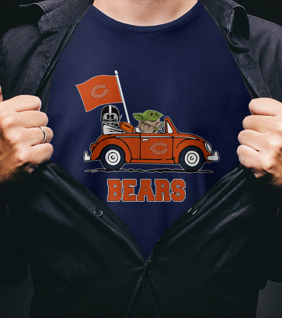 Chicago Bears Darth Vader Baby Yoda Car Driving Star Wars Football T-Shirt