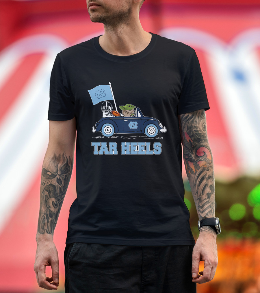 North Carolina Tar Heels Darth Vader Baby Yoda Driving Car Star Wars T-Shirt