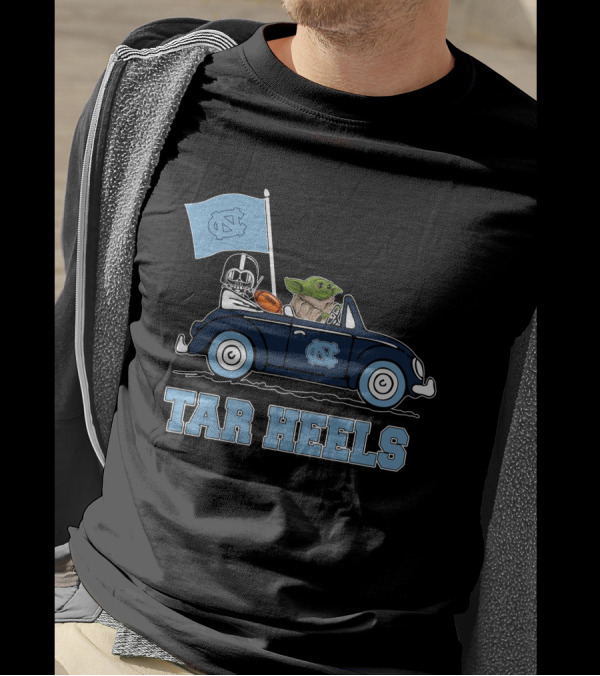 North Carolina Tar Heels Darth Vader Baby Yoda Driving Car Star Wars T-Shirt