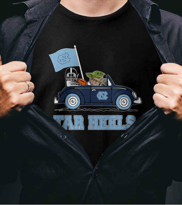 North Carolina Tar Heels Darth Vader Baby Yoda Driving Car Star Wars T-Shirt