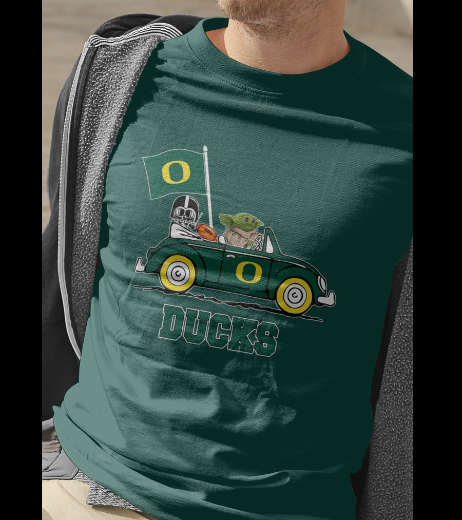 Oregon Ducks Darth Vader Baby Yoda Car Star Wars Football T-Shirt