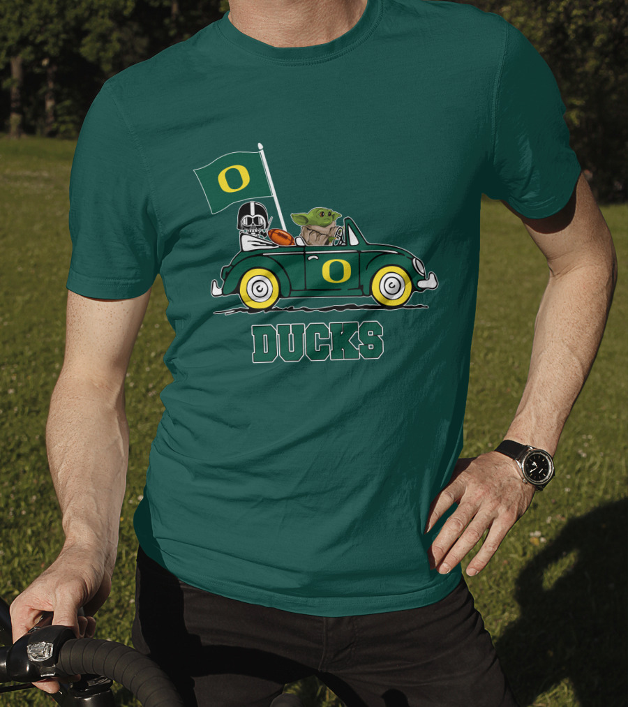 Oregon Ducks Darth Vader Baby Yoda Car Star Wars Football T-Shirt