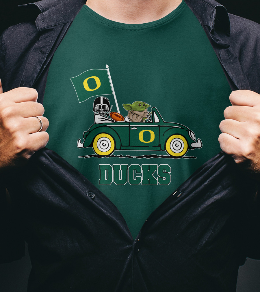 Oregon Ducks Darth Vader Baby Yoda Car Star Wars Football T-Shirt