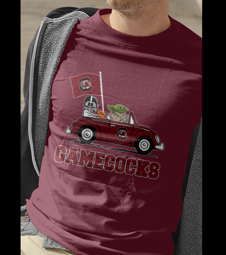Gamecocks Baby Yoda Darth Vader Driving Football Star Wars T-Shirt