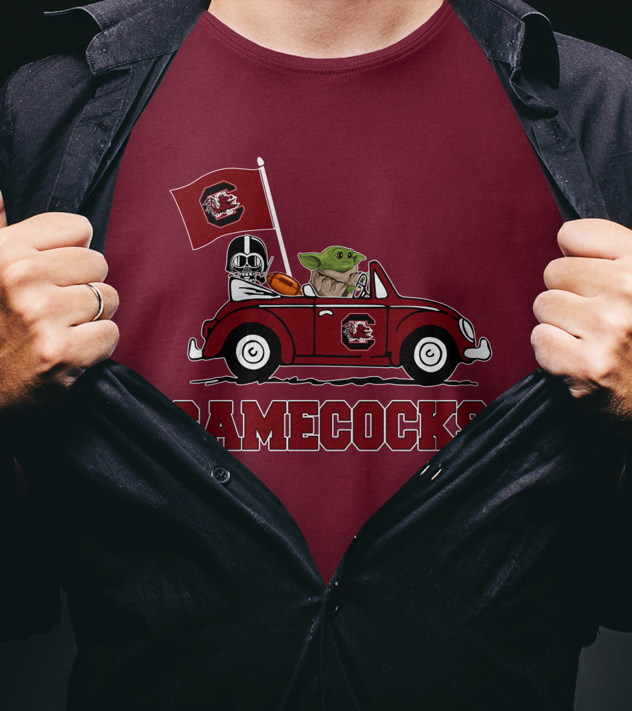 Gamecocks Baby Yoda Darth Vader Driving Football Star Wars T-Shirt