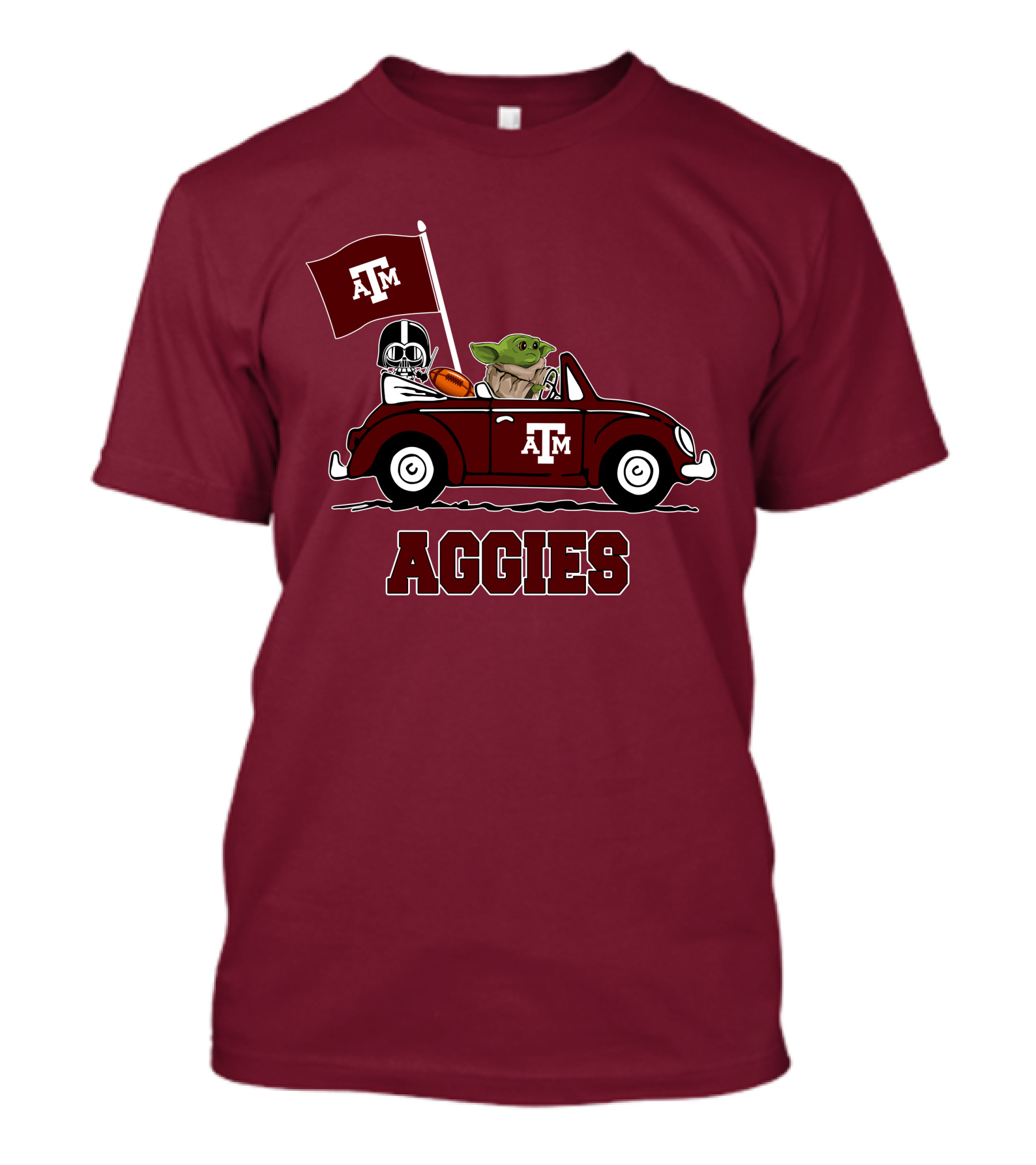 Aggies Star Wars Inspired Driving Scene With Football And Flag T-Shirt