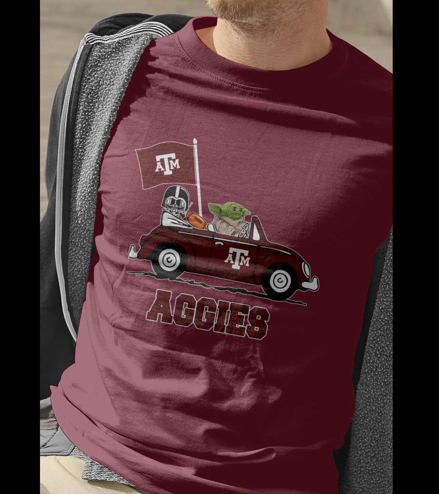 Aggies Star Wars Inspired Driving Scene With Football And Flag T-Shirt