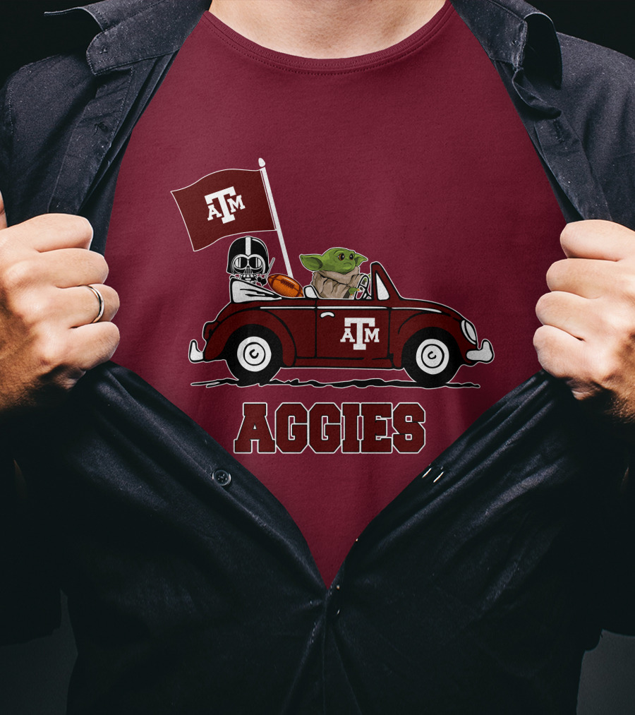 Aggies Star Wars Inspired Driving Scene With Football And Flag T-Shirt