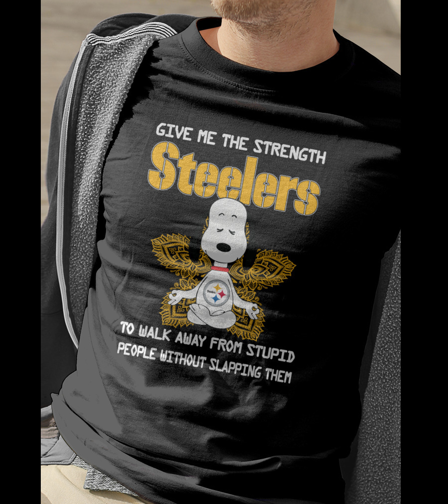 Give Me The Strength Steelers Snoopy Yoga To Walk Away From Stupid People Without Slapping Them T-Shirt