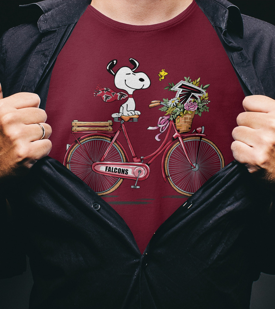 Atlanta Falcons Snoopy Woodstock Bicycle Adventure T-Shirt