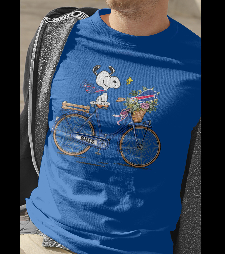 Buffalo Bills Snoopy Bicycle With Woodstock And Football Elements T-Shirt