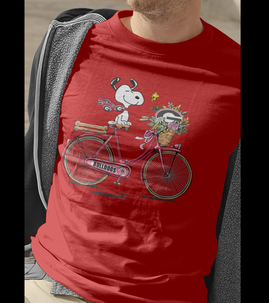 Georgia Bulldogs Snoopy Riding Bike With Flowers T-Shirt