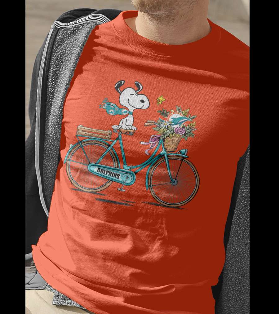 Miami Dolphins Snoopy Bicycle Adventure T-Shirt