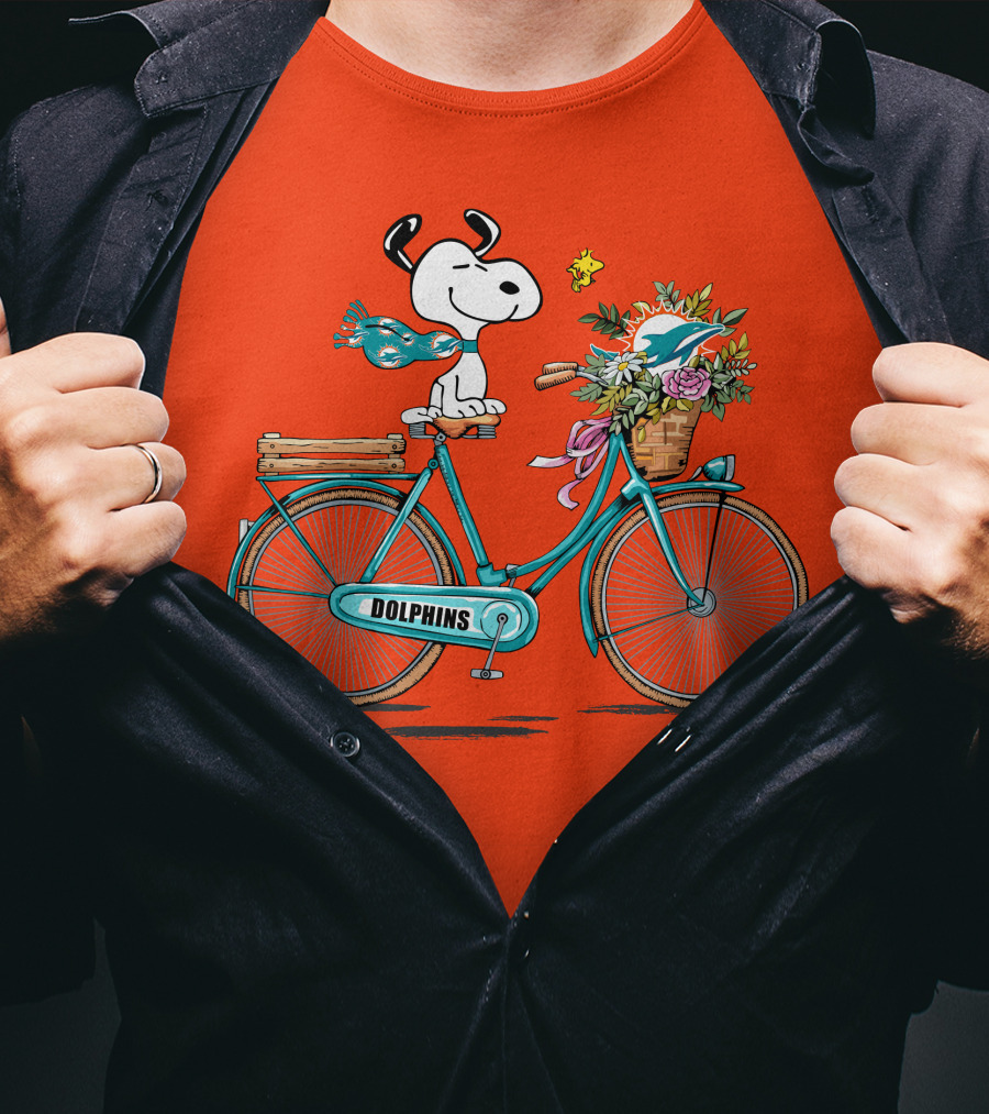 Miami Dolphins Snoopy Bicycle Adventure T-Shirt
