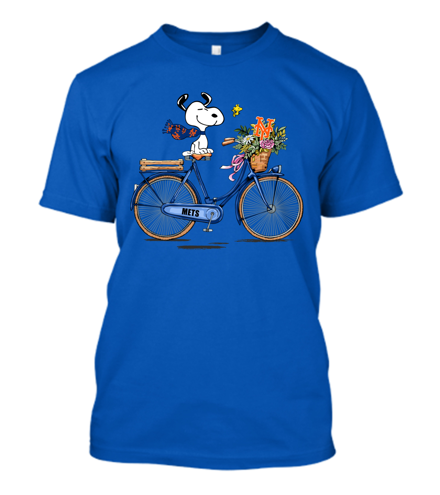 New York Mets Snoopy Bicycle Adventure With Baseball And Woodstock T-Shirt
