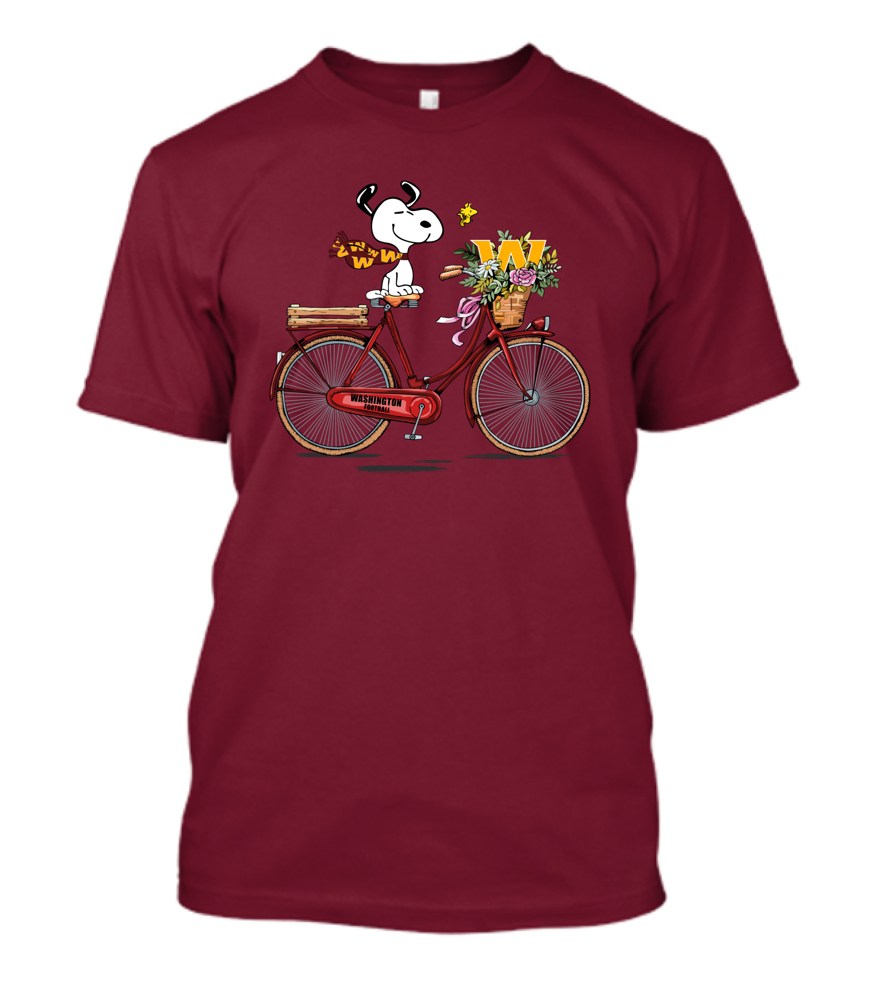 Washington Football Team Snoopy With Bicycle And Flowers T-Shirt