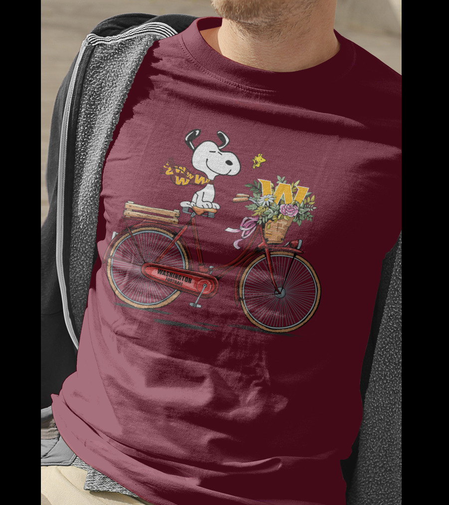Washington Football Team Snoopy With Bicycle And Flowers T-Shirt
