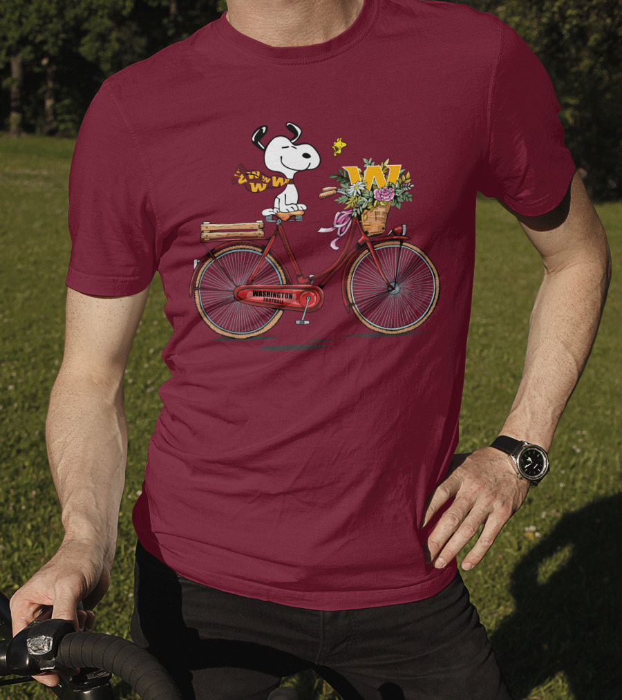 Washington Football Team Snoopy With Bicycle And Flowers T-Shirt