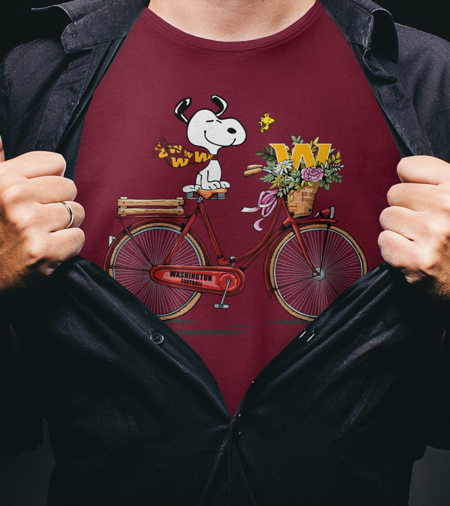 Washington Football Team Snoopy With Bicycle And Flowers T-Shirt