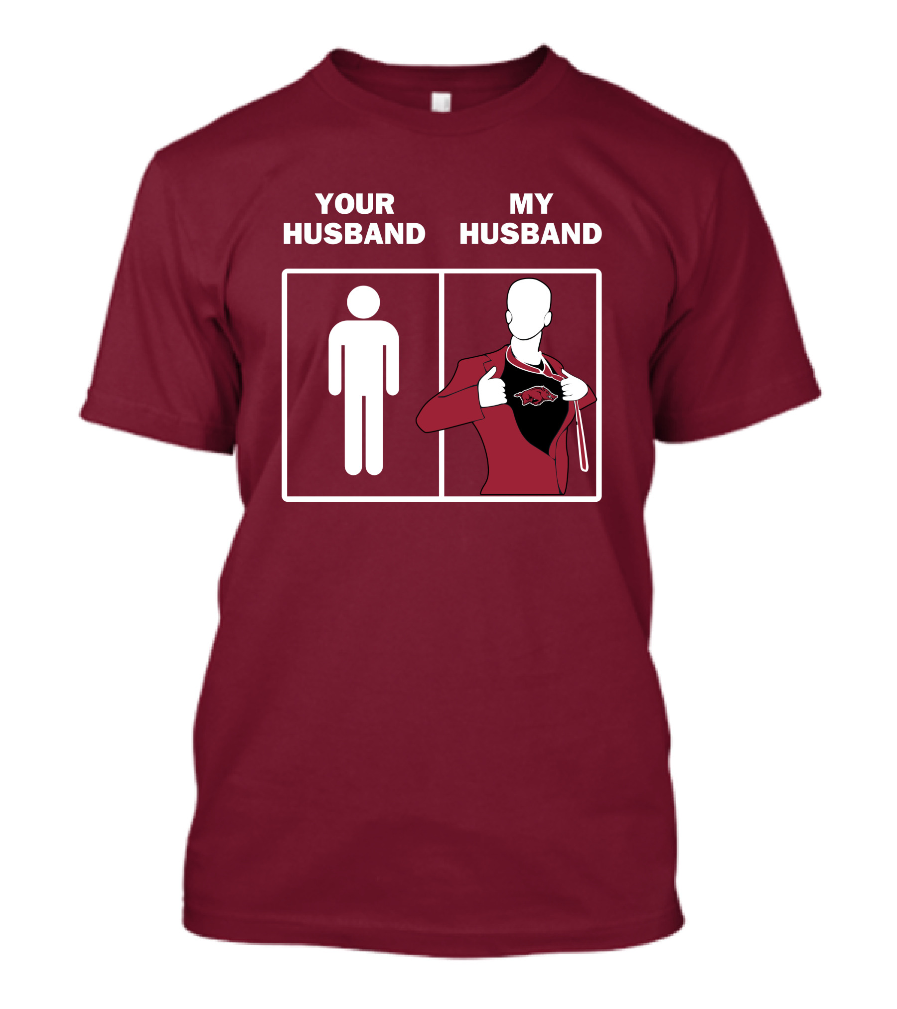 Arkansas Razorbacks Your Husband My Husband Superhero Fan Comparison T-Shirt