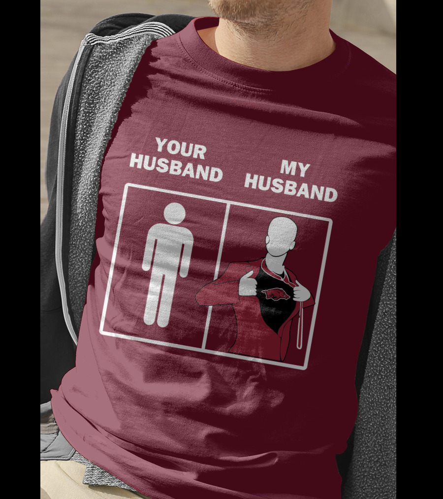 Arkansas Razorbacks Your Husband My Husband Superhero Fan Comparison T-Shirt