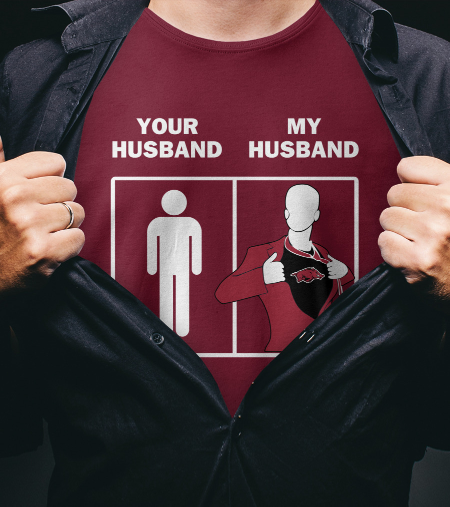 Arkansas Razorbacks Your Husband My Husband Superhero Fan Comparison T-Shirt