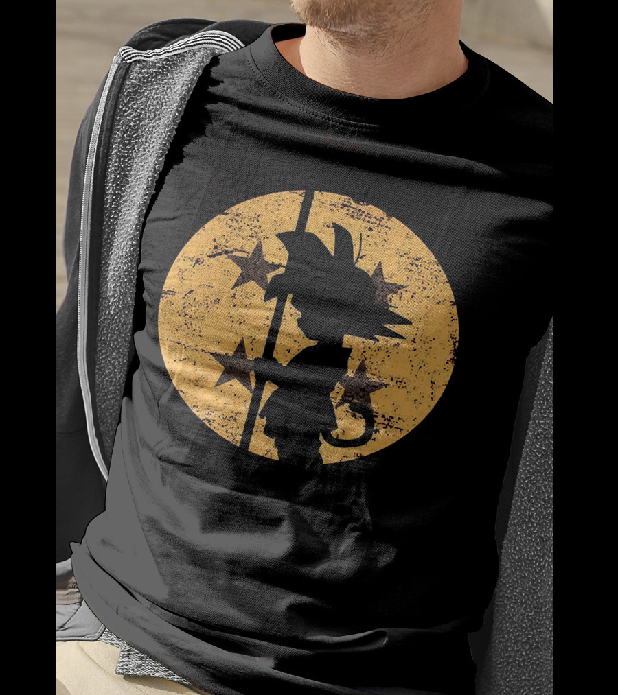 Songoku Dragonball Silhouette With Stars Circle T-Shirt