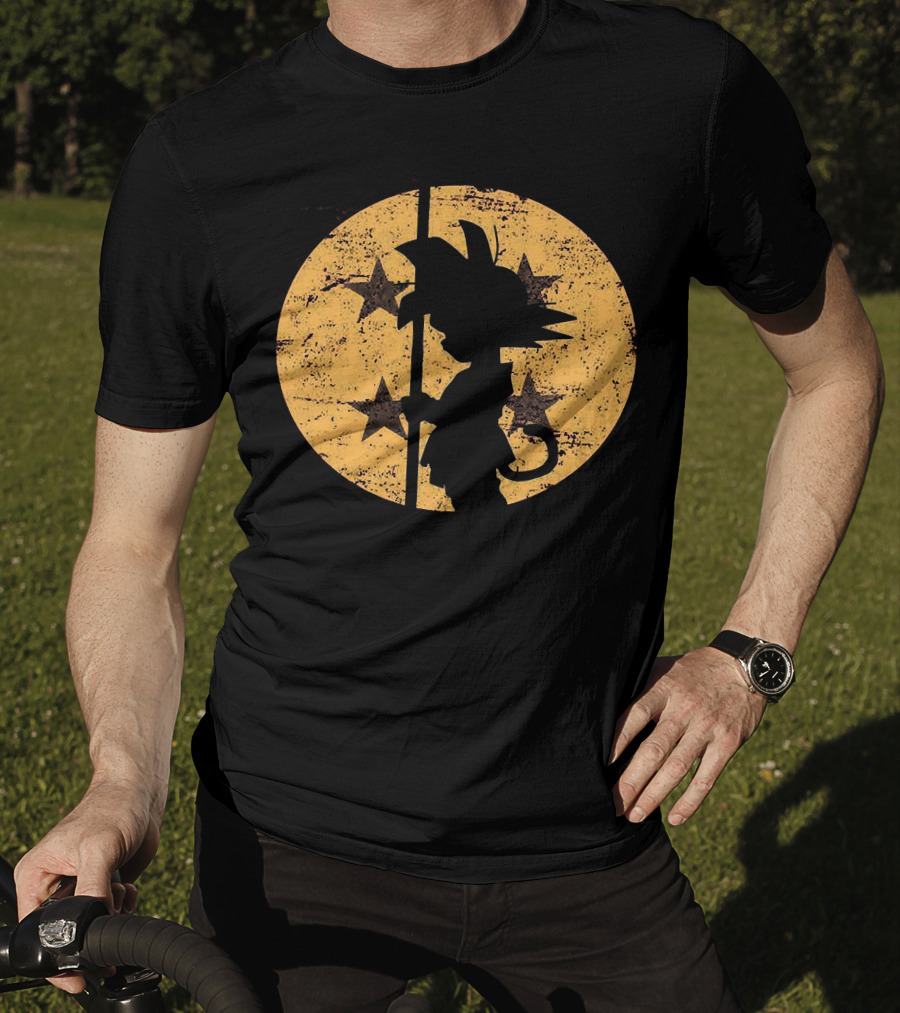 Songoku Dragonball Silhouette With Stars Circle T-Shirt