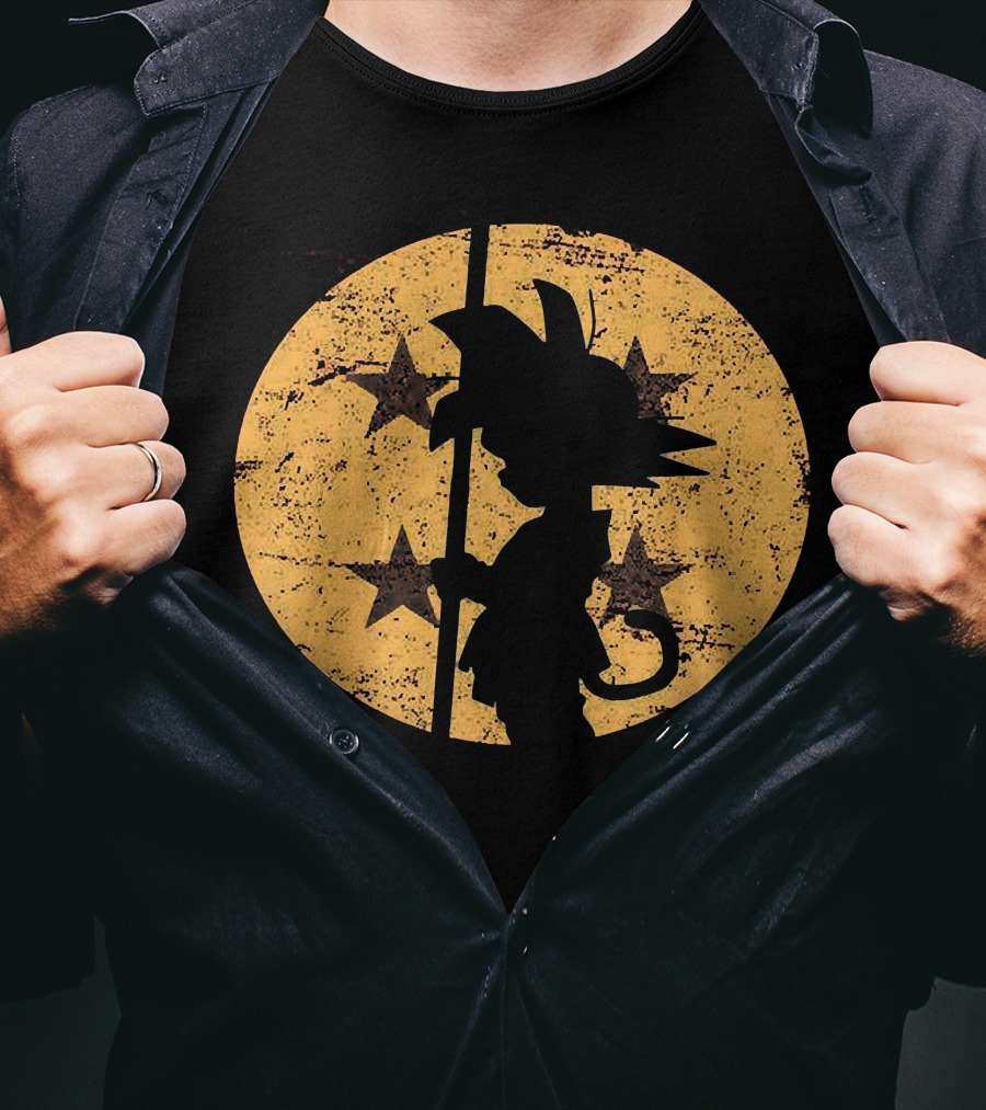 Songoku Dragonball Silhouette With Stars Circle T-Shirt