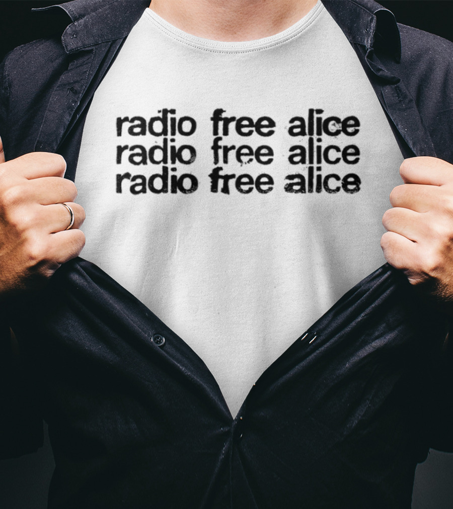 Radio Free Alice Repeated Text Bold Distorted Style T-Shirt