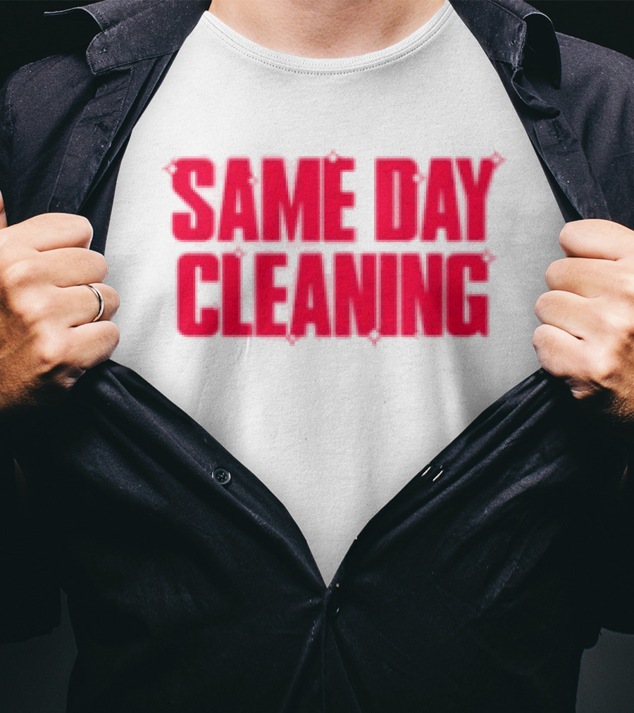 Sammy Virji Same Day Cleaning Bold Red Text T-Shirt
