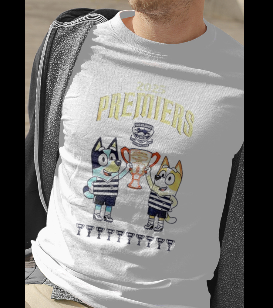 2025 Premiers Bluey And Bingo Geelong Cats Football AFL T-Shirt