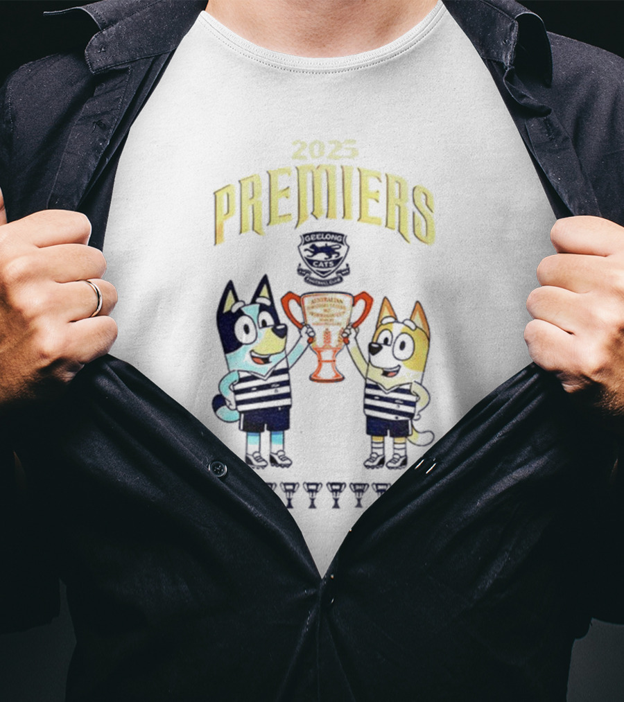 2025 Premiers Bluey And Bingo Geelong Cats Football AFL T-Shirt