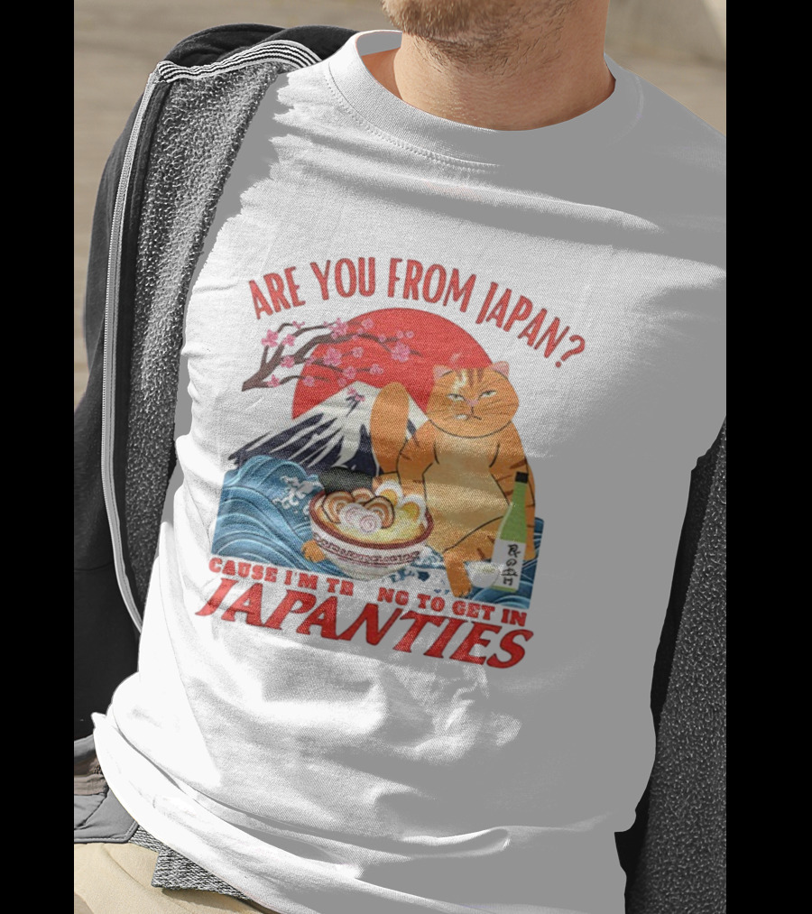 Are You From Japan Funny Cat Japanties Sushi Mt. Fuji Background T-Shirt
