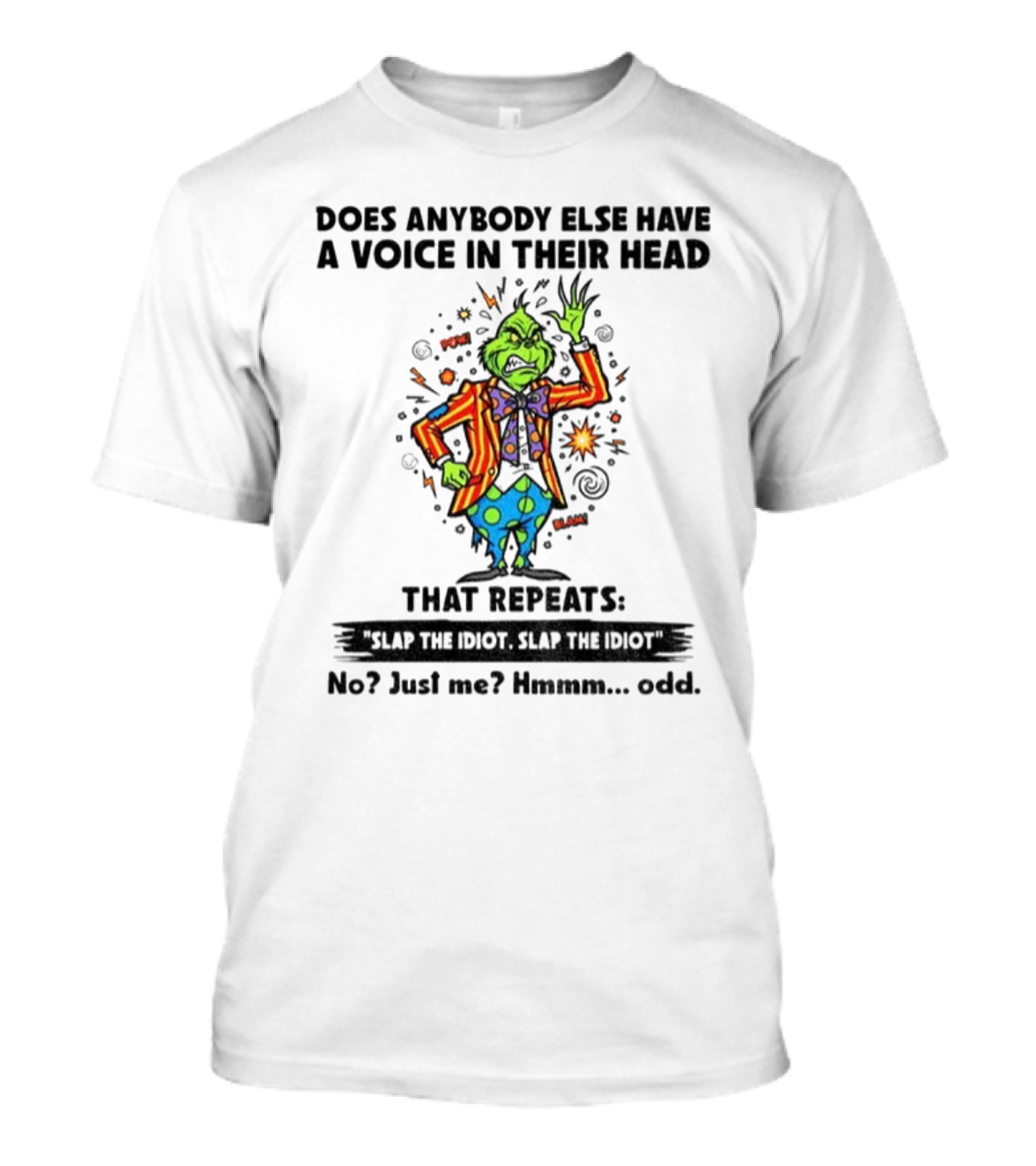 Grinch Does Anybody Else Have A Voice In Their Head That Repeats Slap The Idiot Hmmm Odd T-Shirt