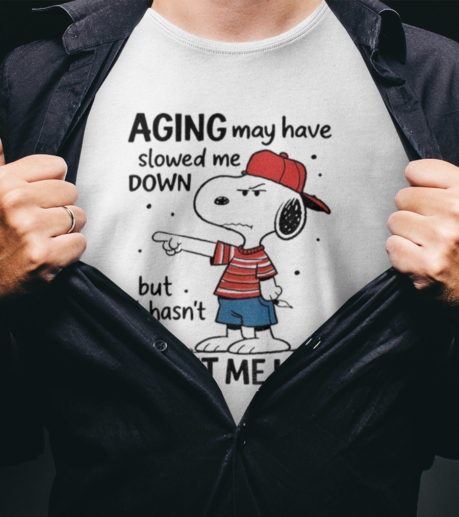 Snoopy Aging May Have Slowed Me Down But It Hasn't Shut Me Up Red Hat Striped Blue Shorts T-Shirt