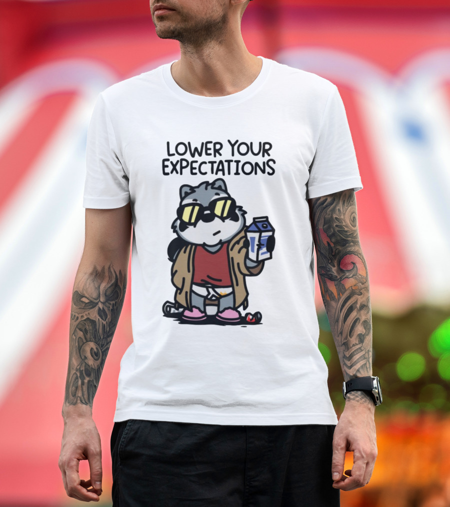 Lower Your Expectations Cartoon Character With Sunglasses And Milk Carton T-Shirt