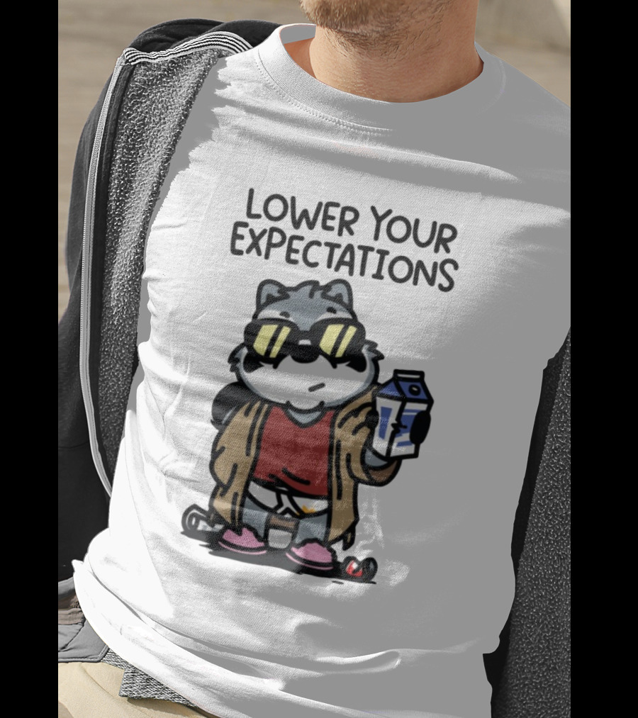 Lower Your Expectations Cartoon Character With Sunglasses And Milk Carton T-Shirt