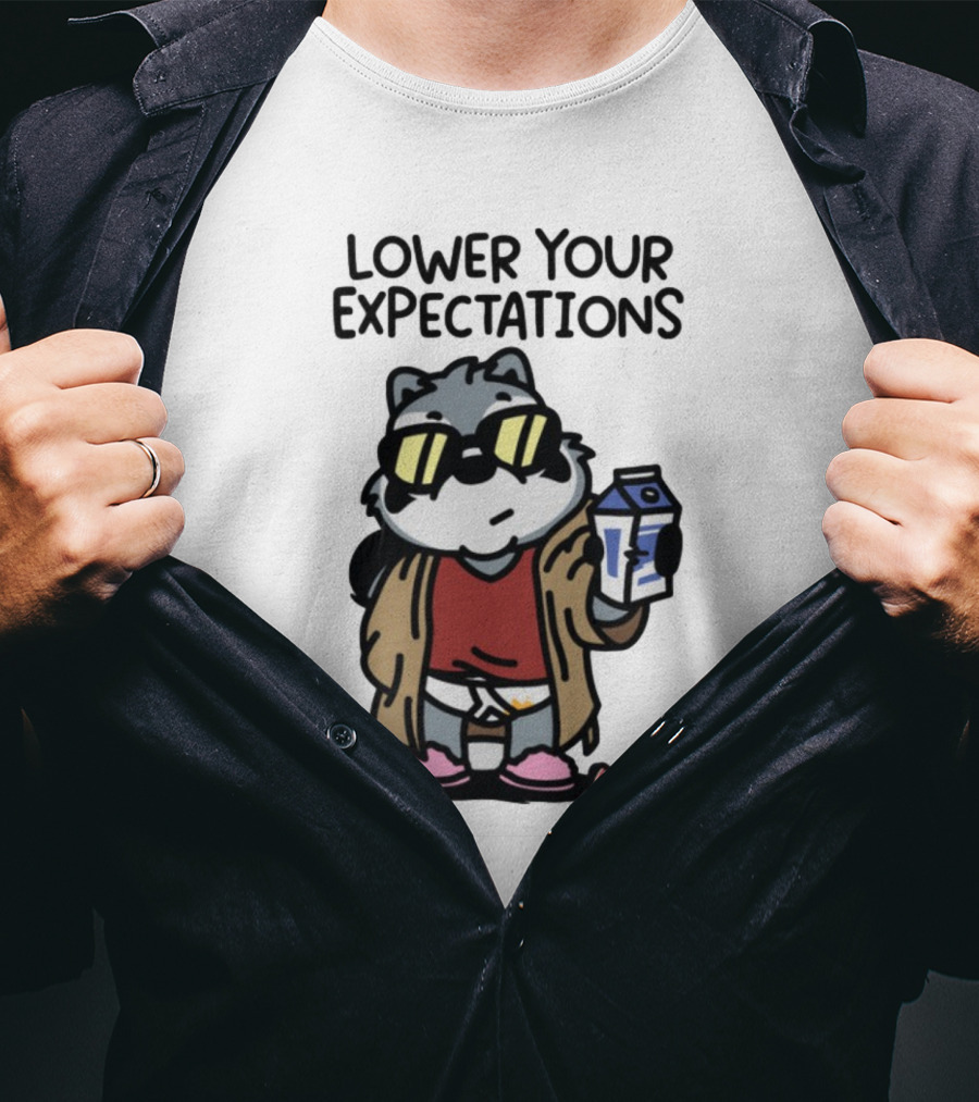 Lower Your Expectations Cartoon Character With Sunglasses And Milk Carton T-Shirt