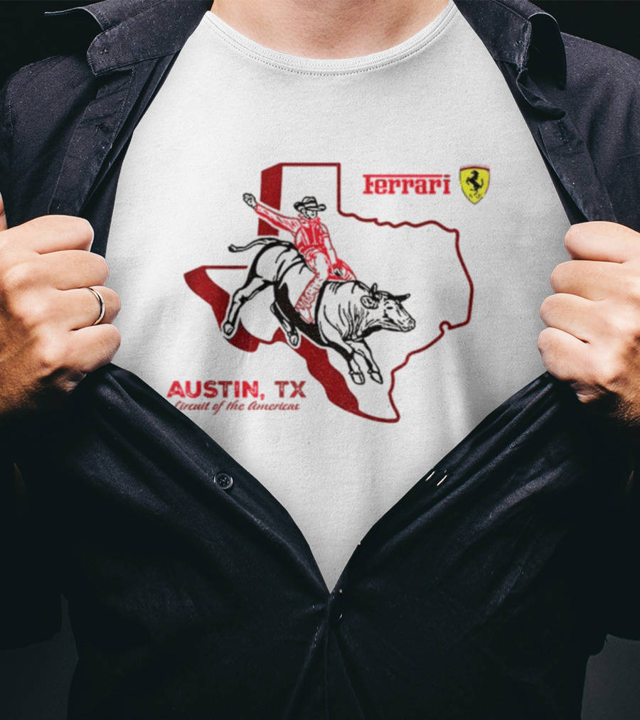 Ferrari Austin Texas Circuit Of The Americas Bull Rider Map Icon T-Shirt